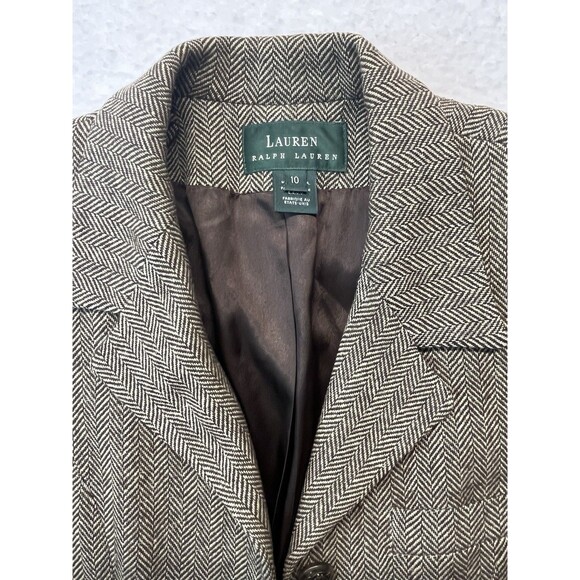 Lauren Ralph Lauren Blazer Womens 10 Wool Equestrian Jacket Herringbone Preppy - Picture 1 of 13
